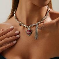SHIXIN New Gothic Red Eye Heart Pendant Necklace for Women Retro Irregular Acrylic Beaded Short Choker Halloween Fashion Jewelry