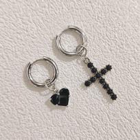 Black Heart Cross Asymmetrical Pendant Earrings Retro Jewelry