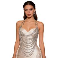 Multi Layer Metallic Chest Chain Halter Bikini Harness Body Jewelry For Women Beachwear Swimsuit Accessory and Night Out sidabras