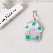 Four leaf clover card holder, student one inch ID photo decoration pendant, keychain, photo frame protection card holder rožinė