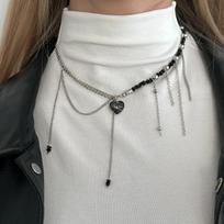 SHIXIN Unique Acrylic Rhinestone Love Heart Pendant Necklace Women Vintage Metal Tassel Crystal Beads Choker Y2K Jewelry Gifts