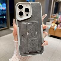 Matte Leather Texture Card Holder Stand Case For iPhone 17 16 15 14 13 12 11 Pro Max Wallet Protection Anti-Scratch Back Cover iPhone17 pilka spalva