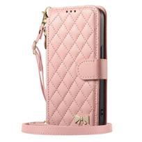 Skirta Samsung Galaxy A37 A36 A35 A32 A26 A25 A17 A16 A15 A14 A13 Rankinė per petį su pinigine, Dygsniuotas dėklas su užtrauktuku ir kortelių laikikliu, Atverčiamas dangtelis For Galaxy A06 rožinė
