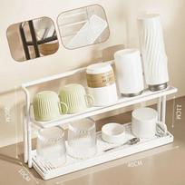 Double Layered Kitchen Counter Cup Holder Carbon Steel Glass Bottle Tea Coffee Cup Storage Holder Drain Tray Water Cup Organizer