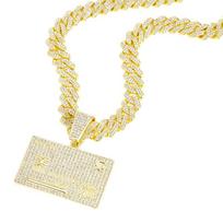 Hip Hop Iced Out Credit Card Dog Tag Pendant Necklace Unisex Rhinestone Cuban Link Chain Trendy Personalized Statement Fashion Jewelry Gift 16inch