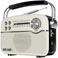 SVEN SRP-500 nešiojamas Bluetooth garsiakalbis, baltas (3W, FM/AM/SW radijas, USB, microSD, AUX, baterija)