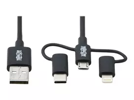 Eaton Tripp Lite Series Universal USB-A to Lightning, USB Micro-B and USB-C Sync/Charge Cable (M/3xM), MFi Certified, Black, 6 ft. (1.8 m)