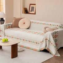 Bohemia Sofa Blanket with Tassel Chenille Fabric Anti-cat Scratch Sofa Slipcovers Universal Armchair Blanket Picnic Mat S 180x130 white