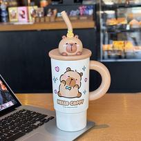 Caoybara – tasse de glace d'extérieur, bouteille d'eau isolée en acier inoxydable, flacon sous vide avec poignée et paille, dessin animé mignon white white
