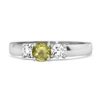 Peridot Elegant Three Stone Ring - 925 Sterling Silver 6.5 balto aukso spalvos