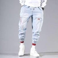 Gatvės apranga Hip Hop Cargo Kelnės Vyriški Džinsai Elastingi Baggy Harem Kelnės Vyriški Sportiniai Bėgiotojai Korėjos madingi džinsai su kulkšnies juostele M šviesiai mėlyna spalva
