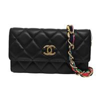 [Pre-Owned] Woc Classic Rainbow Chain Quilted Lambskin With Ribbon And Metal Shoulder Crossbody Bag - Excellent #1QBG1K2 ONE SIZE