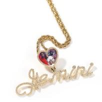 THE BLING KING Custom Cursive Letters Heart Photo Bail Memory Pendant DIY Picture Chain Necklace Hiphop Jewelry For Family Gift No chain&Gold