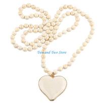 HX6F Bohemian Turquoise Heart Pendant Necklace for Women Vintage Sweater Chain balta