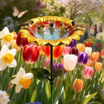 Flower Bird Baths Feeder Bowl Decorative Flower Garden Stake Garden Birdbath Bowl Outdoor Bird Bath Bowl Patio Lawn Garden Decor China Mainland