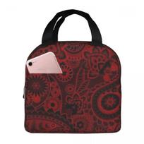 Red Paisley Mandala Insulated Lunch Bag for Women Kids Leakproof Food Boxes Thermal Lunch Box Tote One Size