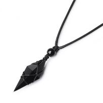 Adjustable Rope Stone Pendant Bohemian Stone Necklace Black Stone Necklace  Father's Day Gift juoda