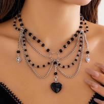 Black Crystal Beads Chains with Big Heart Pendant Necklace for Women Charms Wedding Accessories on the Neck 2026 Fashion Jewelry juoda