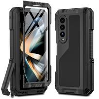 for Samsung Galaxy Z Fold 4 Metal Case with Kickstand, 3 Layers Full Body Protective Shockproof Aluminium Cover for Z Fold 4 for Z Fold 4 juoda