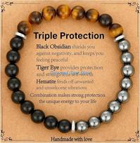 HX6F Unisex Adjustable Tigers Eye Obsidians Bracelet Handmade Stretchable Stone Bead Jewelry