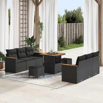 Garden Sofa Set with Cushions 11 pcs Black Poly Rattan