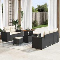 8 Piece Garden Sofa Set with Cushions Black and Cream Poly Rattan