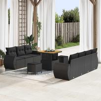 Garden Sofa Set with Cushions 10 pcs Black Poly Rattan