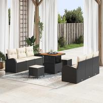 9 Piece Garden Sofa Set with Cushions Black Poly Rattan