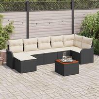 8 Piece Garden Sofa Set with Cushions Black Poly Rattan