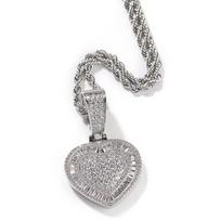 THE BLING KING Baguettecz Heart Pendant Necklace Iced Out Shiny Cubic Zirconia Hihop Jewelry For Girls Women Gift Rope chain&16inch
