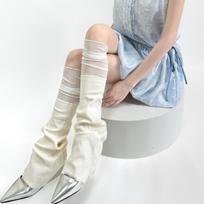Spring Autumn Japanese Style Mesh Splicing Leg Warmers Light Grey Knitted Horn Foot Covers Solid Color Women Girls Long Socks One Size balta