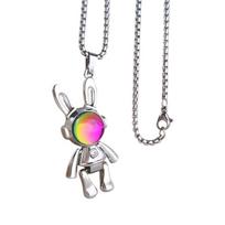 Trendy Hip Hop Style Mechanical Rabbit Charm Pendant Neck Chain Necklace With Moving Part Detail Jewelry Piece 60