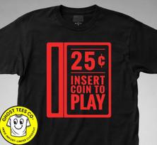 INSERT COIN T-shirt arcade gamer room video game cabinet man cave claw joystick S