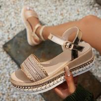 Fashion Women's Shoes Platform Wedgs Sandals Women Summer Woven Rivets Thick Bottom Sandles Woman Fashion Crystal Ankle Buckle Sandalias 36 auksas