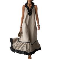 Women's Summer Halter Maxi Dress Ruffle Trim Sleeveless Flowy Long Dress Casual Beach Vacation Sundress XXXL smėlis
