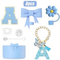 8PCS Cup Accessories Set for Stanley Cup 30oz 40oz, A-Z Initials Decorations, Including Silicone Straw Cover Cap