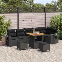 Garden Sofa Set with Cushions 11 pcs Black Poly Rattan