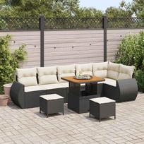 Garden Sofa Set with Cushions 9 pcs Black and Cream Poly Rattan