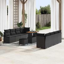 Garden Sofa Set with Cushions 11 pcs Black Poly Rattan