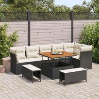 9 Piece Garden Sofa Set Black Poly Rattan