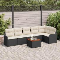 7 Piece Garden Sofa Set with Cushions Black Poly Rattan