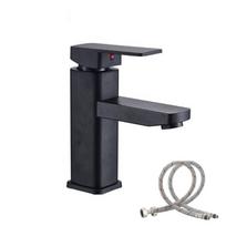 Modern Stainless Steel Black Fourside Basin Faucet With Ceramic Valve For Bathroom Sink Black 17cm