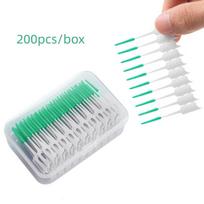 200pcs/box Interdental Brush 2 in 1 Straight Silicone Toothpick Brush Teeth Gap Cleaning Tool Portable Oral Hygiene Care Set