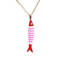 Stainless Steel Stripe Fish Charms Pendant Enamel Lovely Design Marine Organisms Jewelry Lightweight Cute Style Layered Necklace white