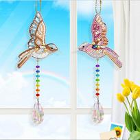 5D Diamond Painting Wind Chime Pendant Butterfly Love Double-Sided Point Diamond 2-Piece Set Keychain Diy Handmade Decoration Dz-22008 bird