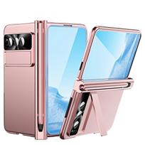 For Google Pixel Fold Electroplating Case with Pen Slot Hinge Full Protection Magnetic Hinge Automatic Adsorption Phone Cover For Pixel Fold rožinė