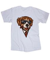 Cool Dog with sunglasses smoking cigar funny graphic white T-shirt Tops Tees Unisex 2XL