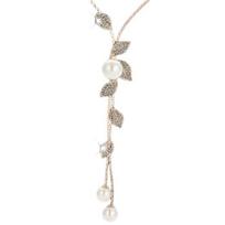 Necklace Faux Pearl Tassel Leaves Pendant Exquisite Accessories Sweater Chain Jewelry Gift for Women auksinė