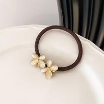 Autumn Japanese Cat's Eye Crystal Flower Hair Rope with Bow - Retro Elastic Band for Women