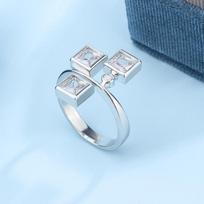 Original Exclusive Ladies Square Zircon Ring Hip Hop Geometric Stereo Ring Reception Anniversary Jewelry Gift KTJ 6 balta